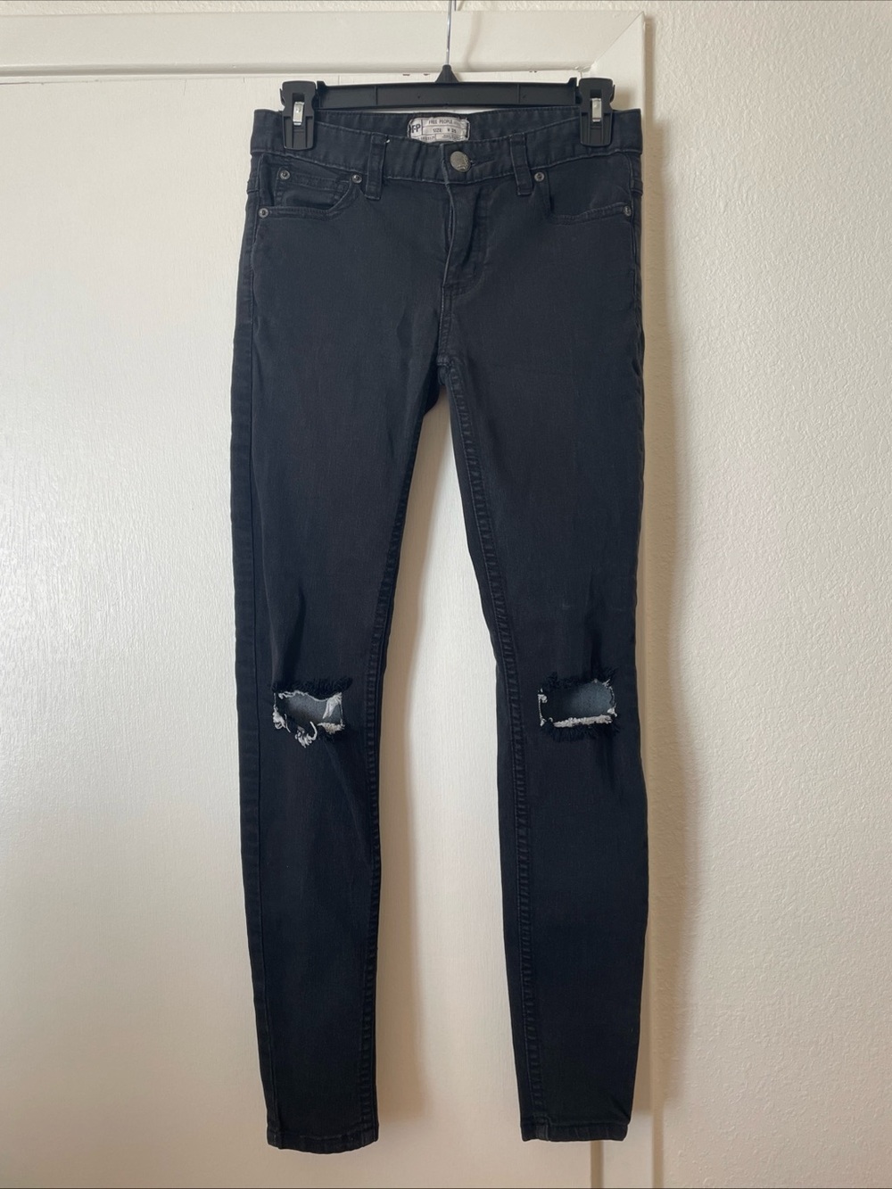 Free People Black Skinny Jeans with Knee Rips
